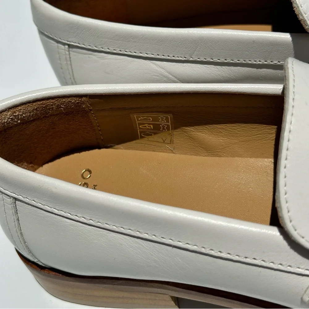Mango White Leather Penny Loafers